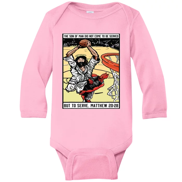 Funny Jesus Christian Playing Basketball Gift For Boy Baby Long Sleeve Bodysuit