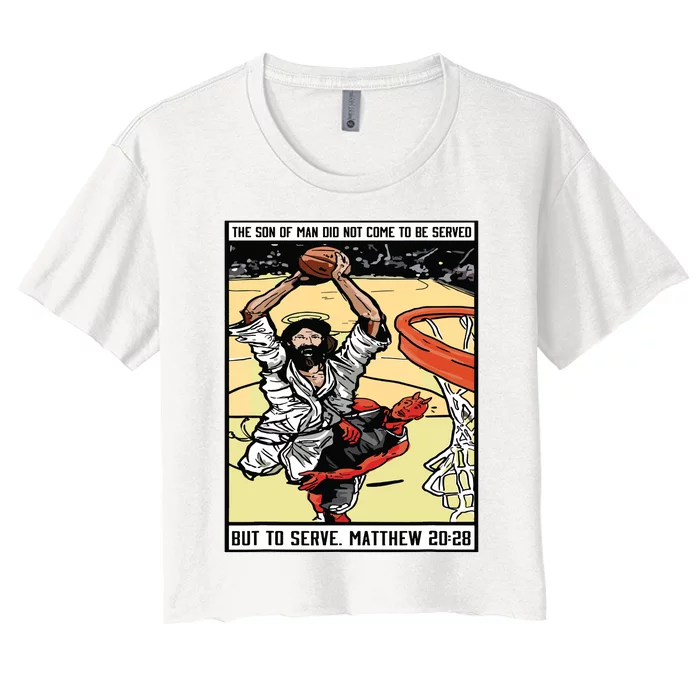 Funny Jesus Christian Playing Basketball Gift For Boy Women's Crop Top Tee