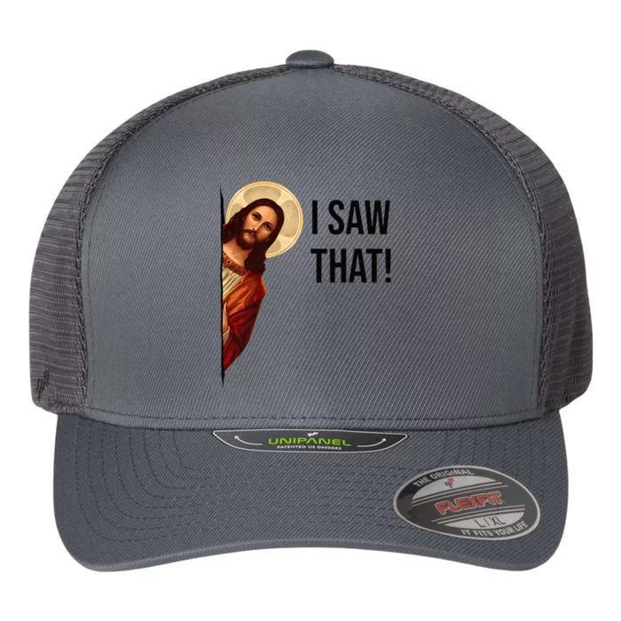 Funny Jesus Christ I Saw That Meme Religious Cool Retro God Flexfit Unipanel Trucker Cap