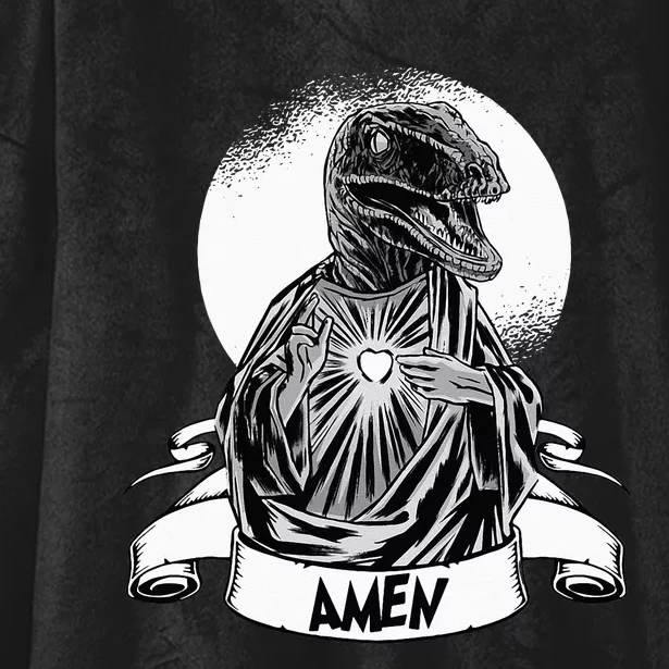 Funny Jesus Christ Parody Raptor Velociraptor Says Amen Hooded Wearable Blanket