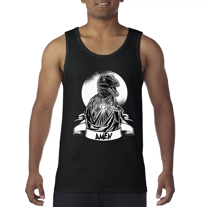 Funny Jesus Christ Parody Raptor Velociraptor Says Amen Tank Top