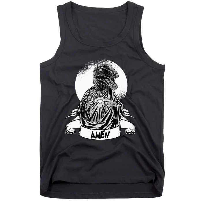 Funny Jesus Christ Parody Raptor Velociraptor Says Amen Tank Top