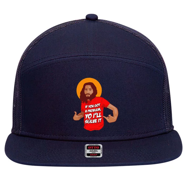 Funny Jesus Christian Meme Yo I'll Solve It Christmas 7 Panel Mesh Trucker Snapback Hat