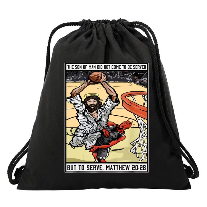 Funny Jesus Christian Playing Basketball Gift Drawstring Bag