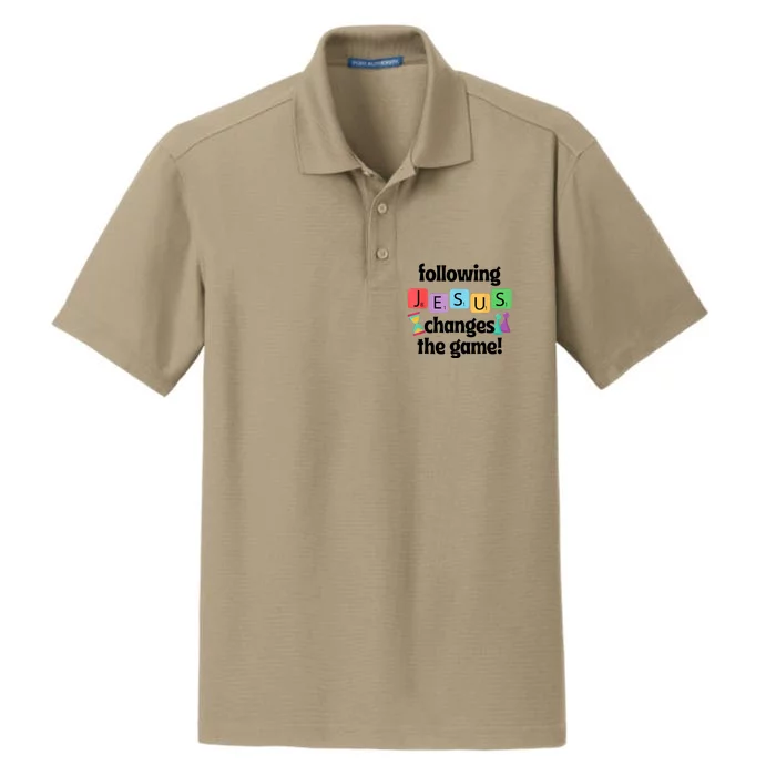 Following Jesus Changes The Game Vacation Bible School Crew Dry Zone Grid Performance Polo