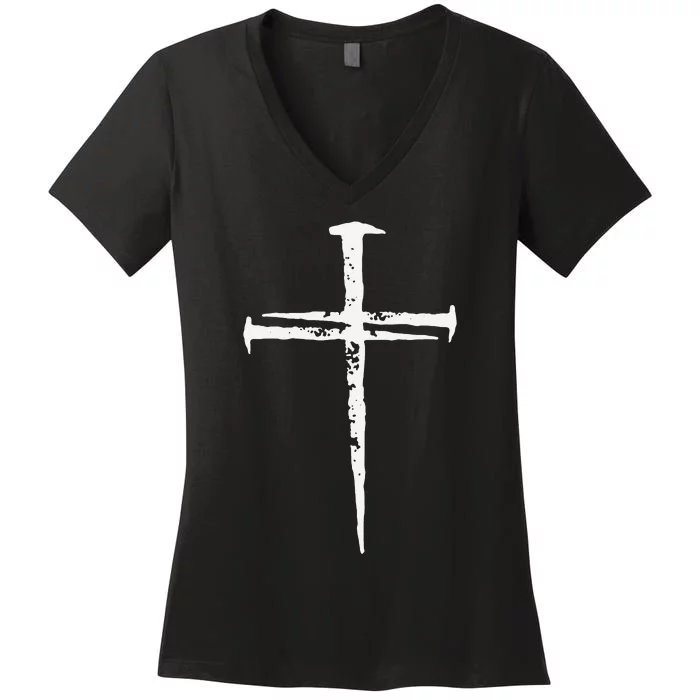 Funny Jesus Cross Three Nails Christian Vintage Women's V-Neck T-Shirt