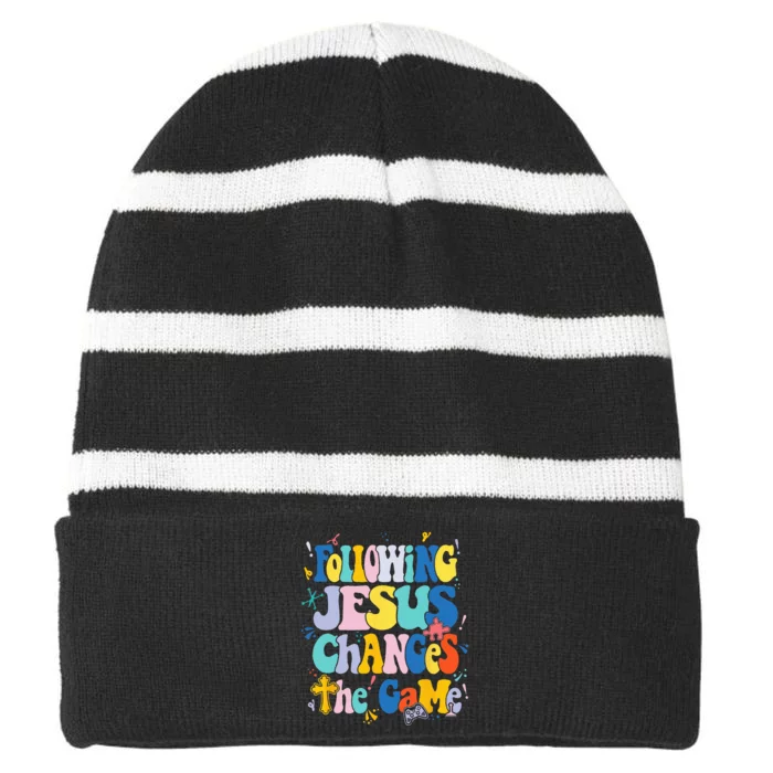 Following Jesus Changes The Game Crew Vacation Bible School Striped Beanie with Solid Band