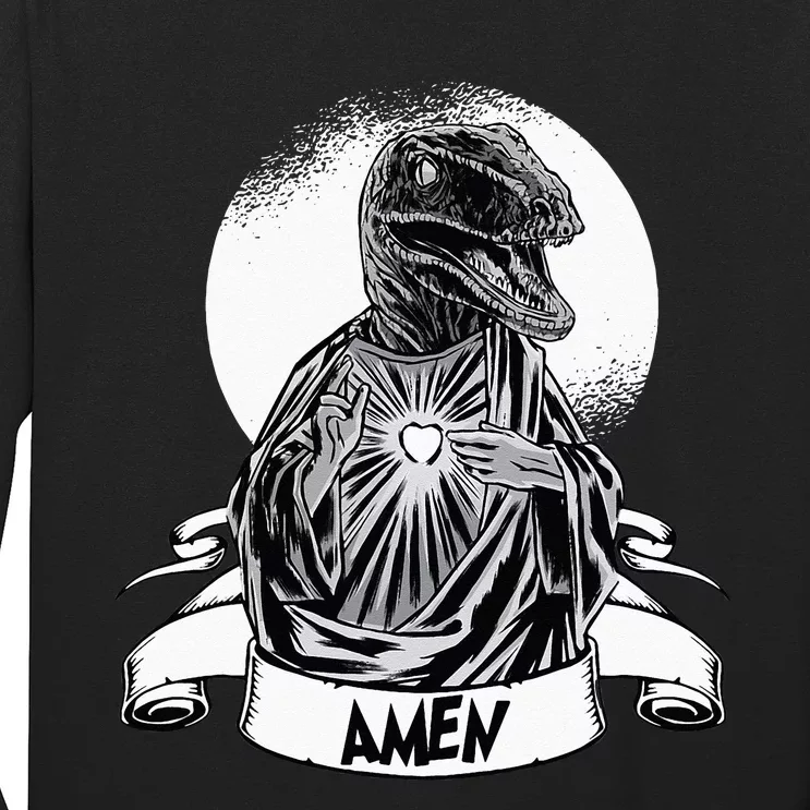 Funny Jesus Christ Parody Raptor Velociraptor Says Amen Long Sleeve Shirt