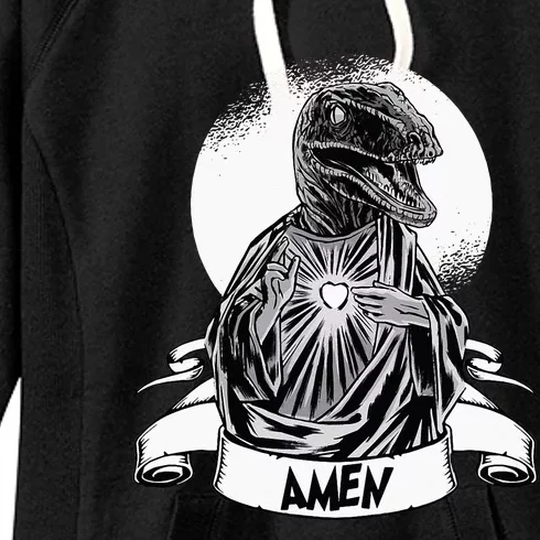 Funny Jesus Christ Parody Raptor Velociraptor Says Amen Women's Fleece Hoodie