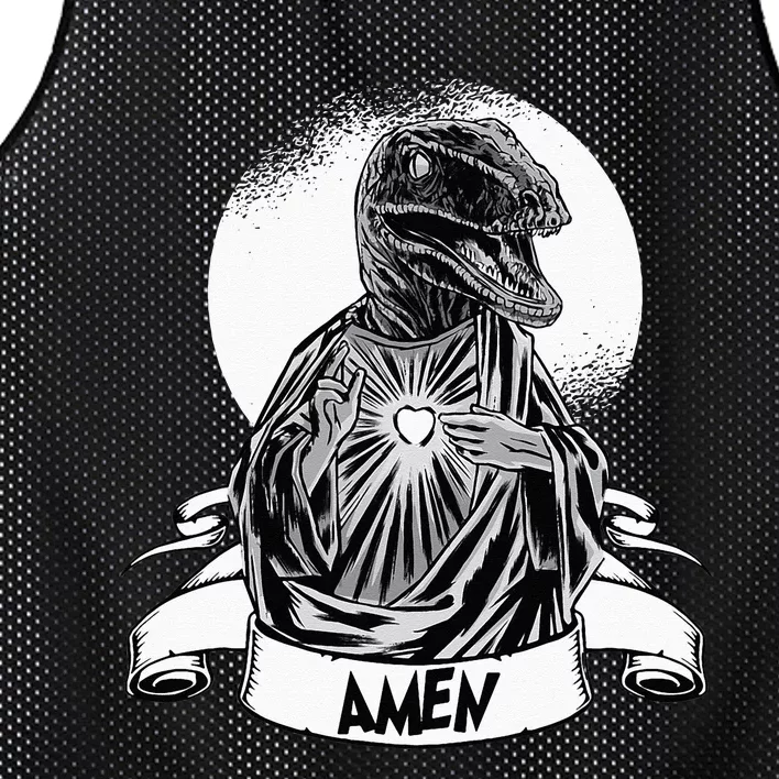 Funny Jesus Christ Parody Raptor Velociraptor Says Amen Mesh Reversible Basketball Jersey Tank