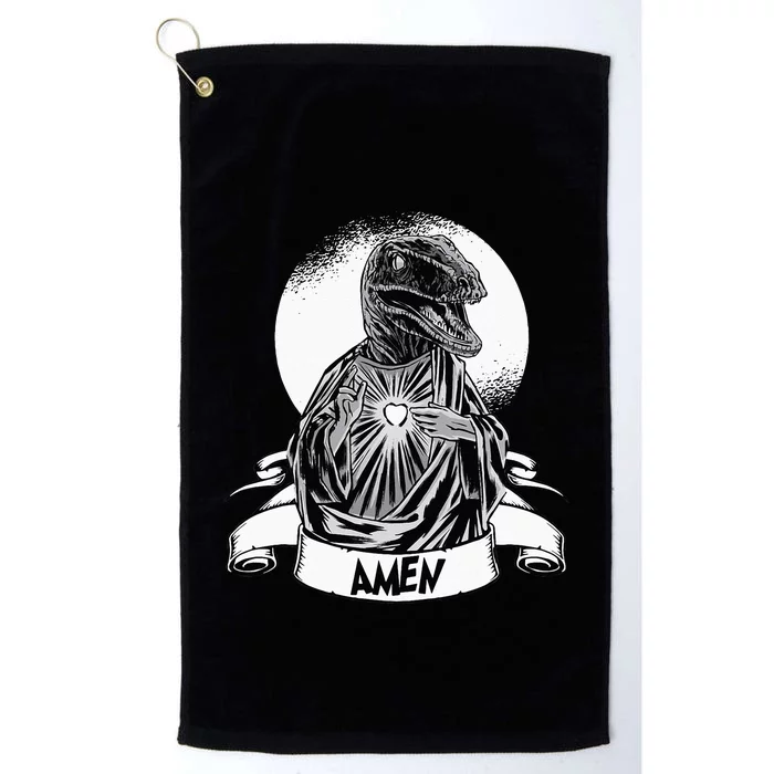 Funny Jesus Christ Parody Raptor Velociraptor Says Amen Platinum Collection Golf Towel