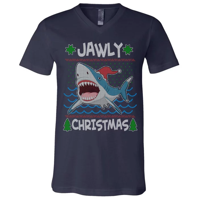 Funny Jawly Christmas Shark Ugly Christmas Sweater V-Neck T-Shirt