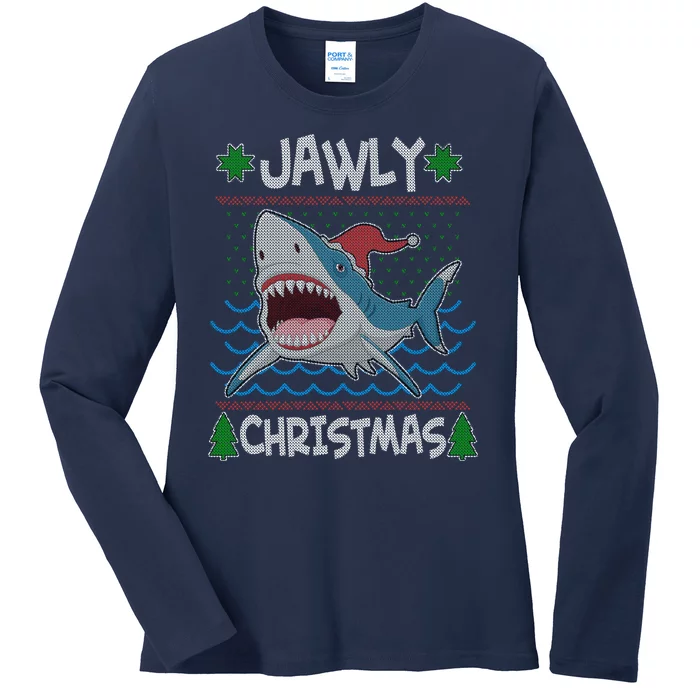 Funny Jawly Christmas Shark Ugly Christmas Sweater Ladies Long Sleeve Shirt