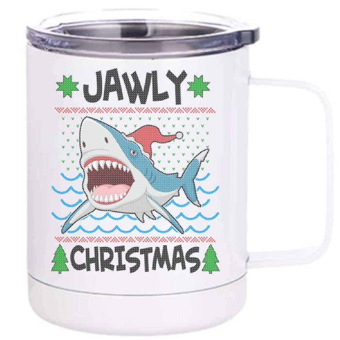 Funny Jawly Christmas Shark Ugly Christmas Sweater Front & Back 12oz Stainless Steel Tumbler Cup