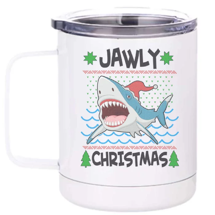 Funny Jawly Christmas Shark Ugly Christmas Sweater Front & Back 12oz Stainless Steel Tumbler Cup