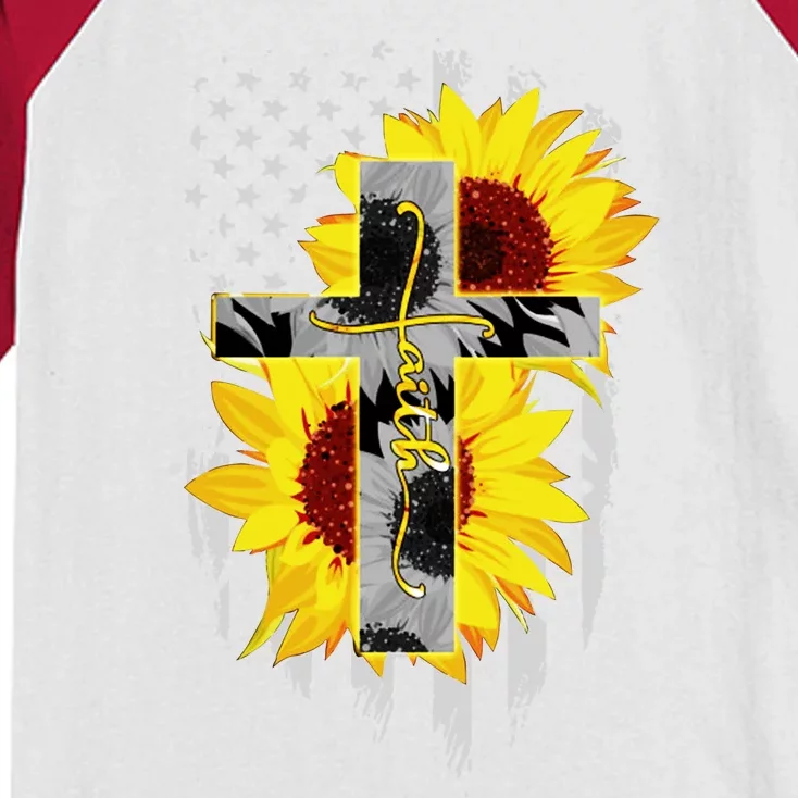 Faith Jesus Cross Sunflower American Flag Kids Colorblock Raglan Jersey