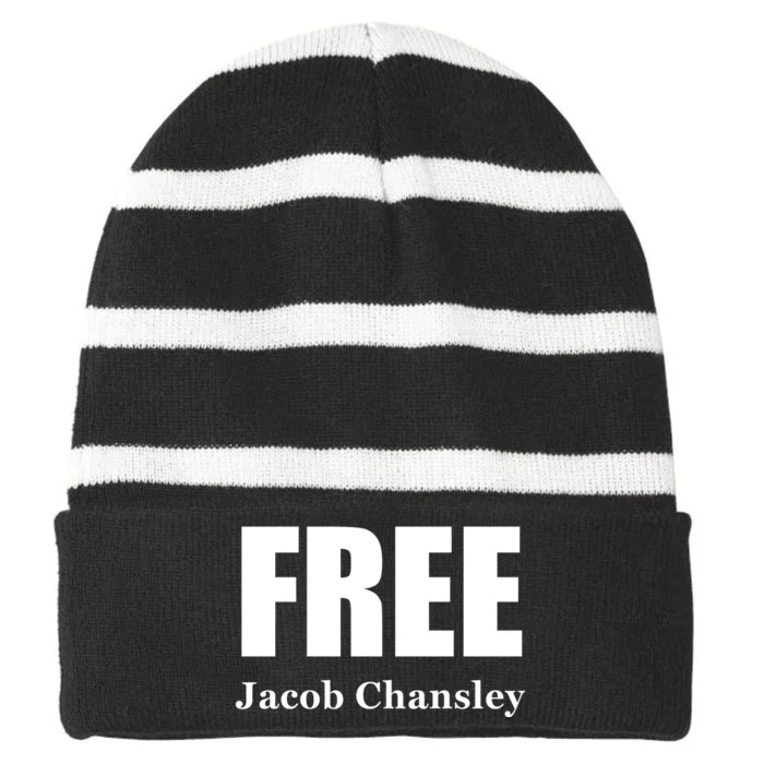 Free Jacob Chansley MAGA Conservative January 6 Striped Beanie with Solid Band