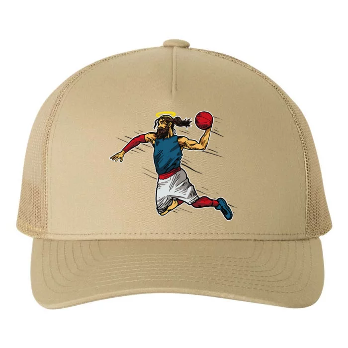 Funny Jesus Dunking Basketball Gift Basketball Player Yupoong Adult 5-Panel Trucker Hat