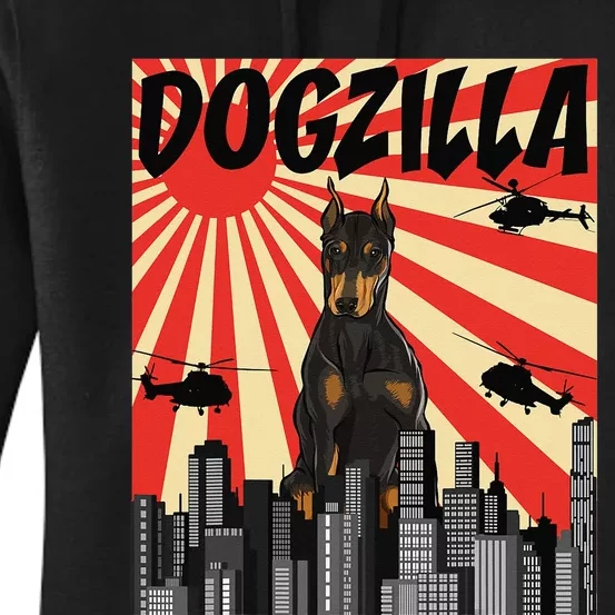 Funny Japanese Dogzilla Doberman Pinscher Women's Pullover Hoodie