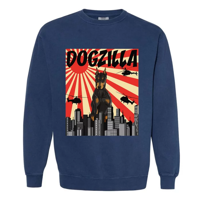 Funny Japanese Dogzilla Doberman Pinscher Garment-Dyed Sweatshirt