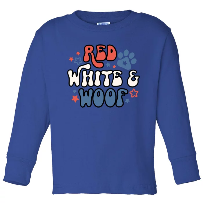 Funny July Fourth Dog Red White Woof Vintage 4th Of July Cool Gift Toddler Long Sleeve Shirt