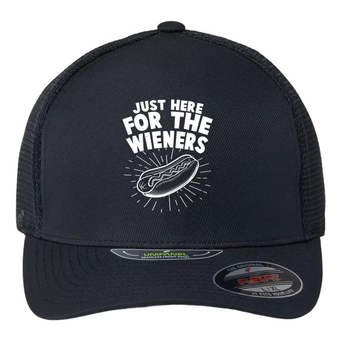 Funny Just Here For The Wieners Hotdog Lover Bbq Flexfit Unipanel Trucker Cap