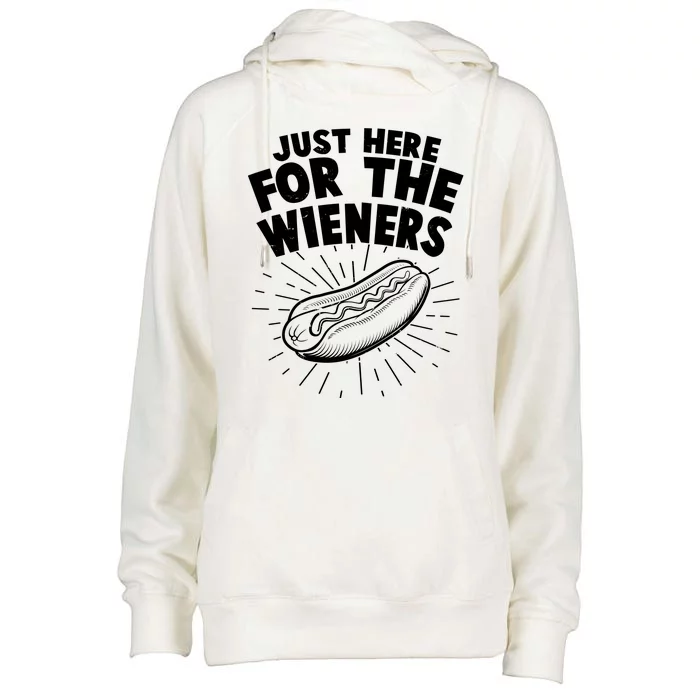 Funny Just Here For The Wieners Hotdog Lover Bbq Womens Funnel Neck Pullover Hood