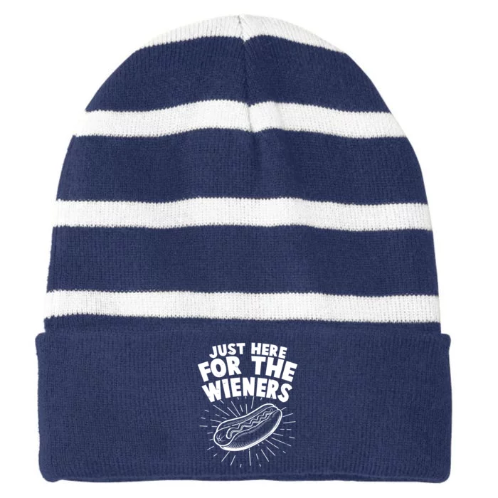 Funny Just Here For The Wieners Hotdog Lover Bbq Striped Beanie with Solid Band