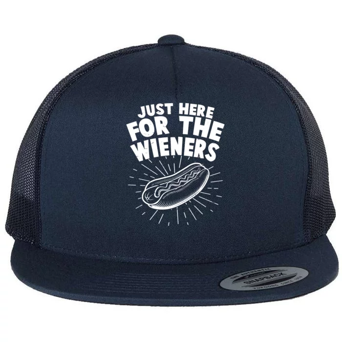 Funny Just Here For The Wieners Hotdog Lover Bbq Flat Bill Trucker Hat