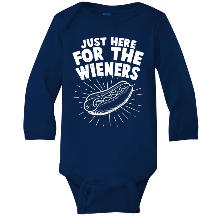 Funny Just Here For The Wieners Hotdog Lover Bbq Baby Long Sleeve Bodysuit