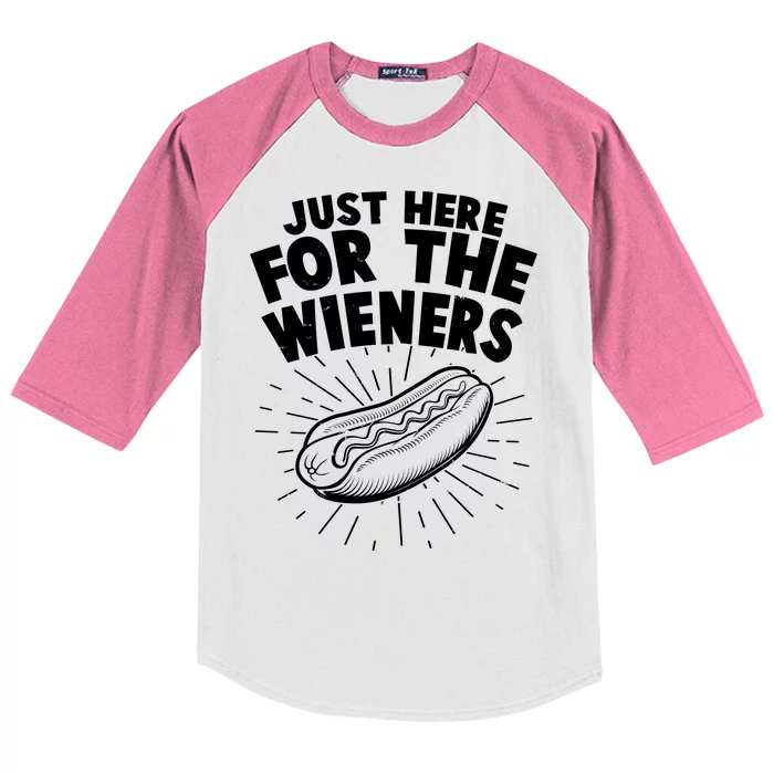 Funny Just Here For The Wieners Hotdog Lover Bbq Kids Colorblock Raglan Jersey