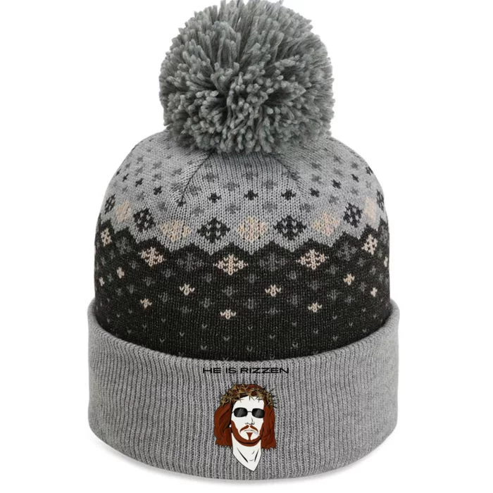 Funny Jesus He Is Rizzen Light Design The Baniff Cuffed Pom Beanie