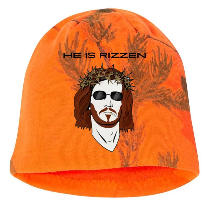 Funny Jesus He Is Rizzen Light Design Kati - Camo Knit Beanie