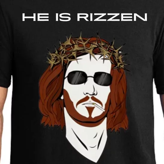 Funny Jesus He Is Rizzen Dark Design Pajama Set