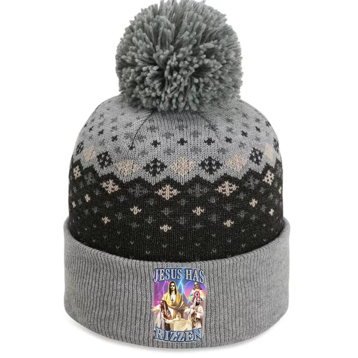 Funny Jesus Has Rizzen The Baniff Cuffed Pom Beanie