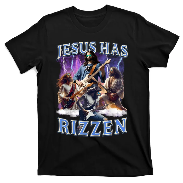 Funny Jesus Has Rizzen Rock Star T-Shirt