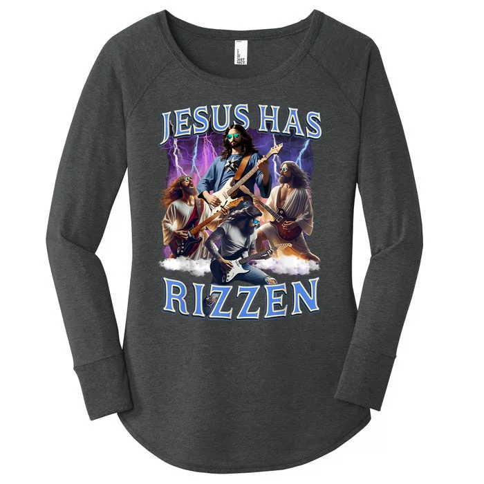 Funny Jesus Has Rizzen Rock Star Women's Perfect Tri Tunic Long Sleeve Shirt