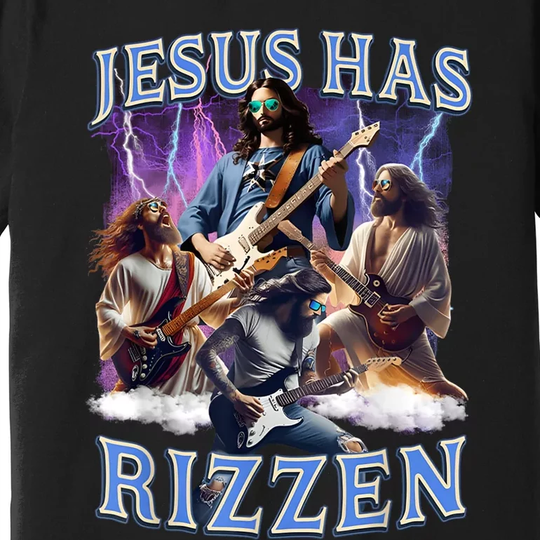 Funny Jesus Has Rizzen Rock Star Premium T-Shirt