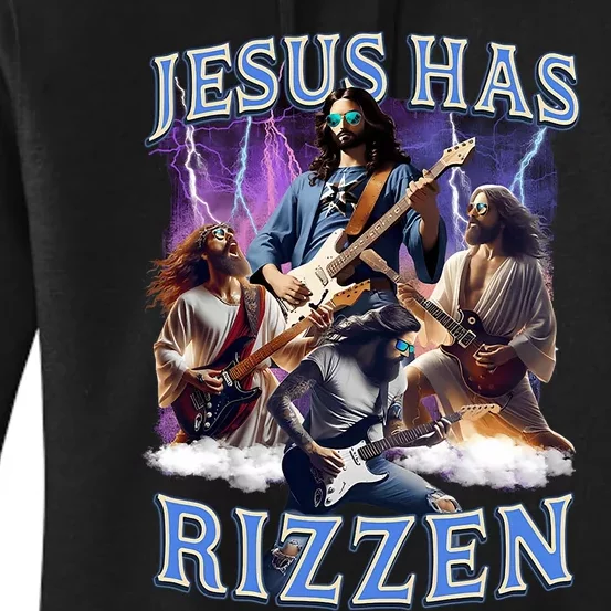 Funny Jesus Has Rizzen Rock Star Women's Pullover Hoodie