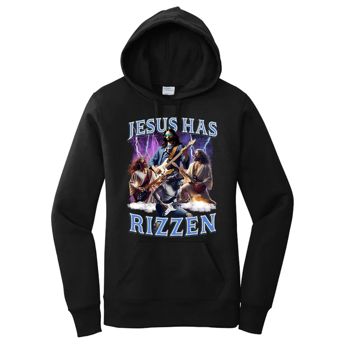 Funny Jesus Has Rizzen Rock Star Women's Pullover Hoodie