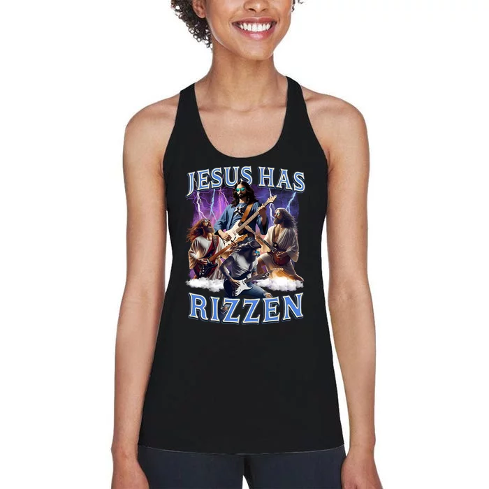 Funny Jesus Has Rizzen Rock Star Women's Racerback Tank