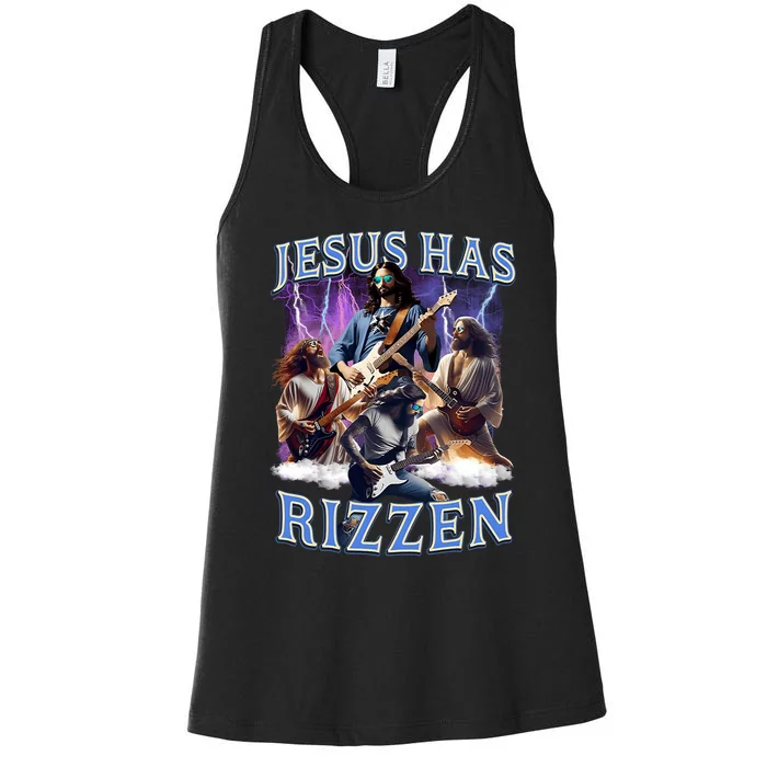 Funny Jesus Has Rizzen Rock Star Women's Racerback Tank