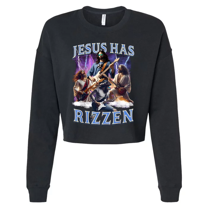 Funny Jesus Has Rizzen Rock Star Cropped Pullover Crew