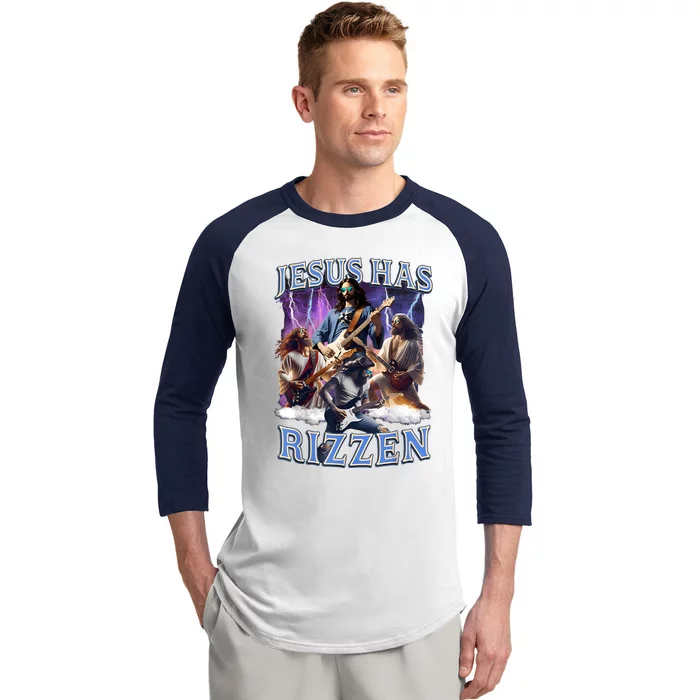 Funny Jesus Has Rizzen Rock Star Baseball Sleeve Shirt