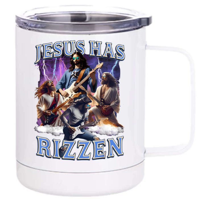 Funny Jesus Has Rizzen Rock Star Front & Back 12oz Stainless Steel Tumbler Cup