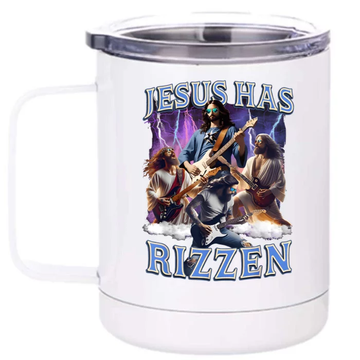 Funny Jesus Has Rizzen Rock Star Front & Back 12oz Stainless Steel Tumbler Cup