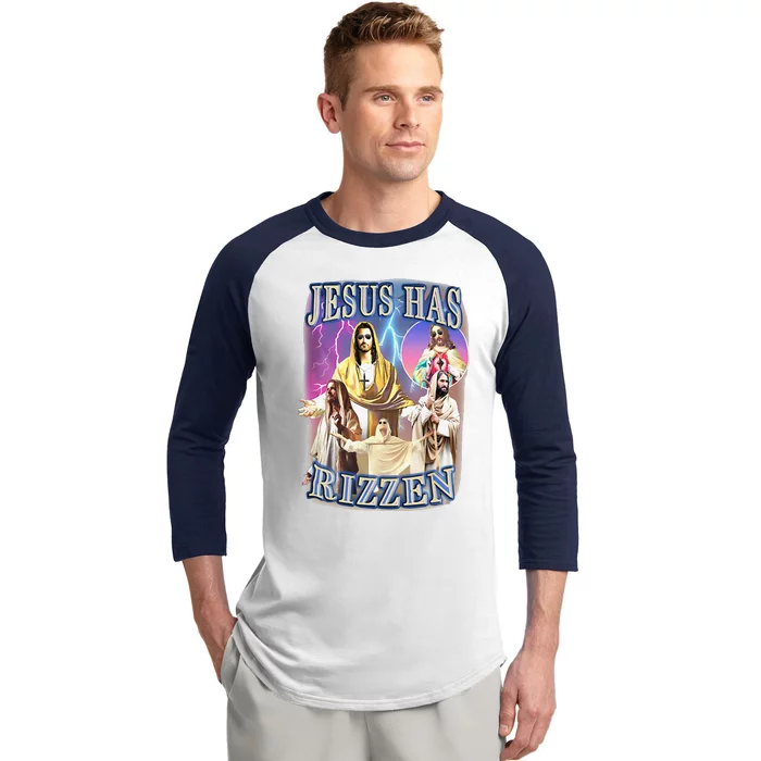 Funny Jesus Has Rizzen Baseball Sleeve Shirt