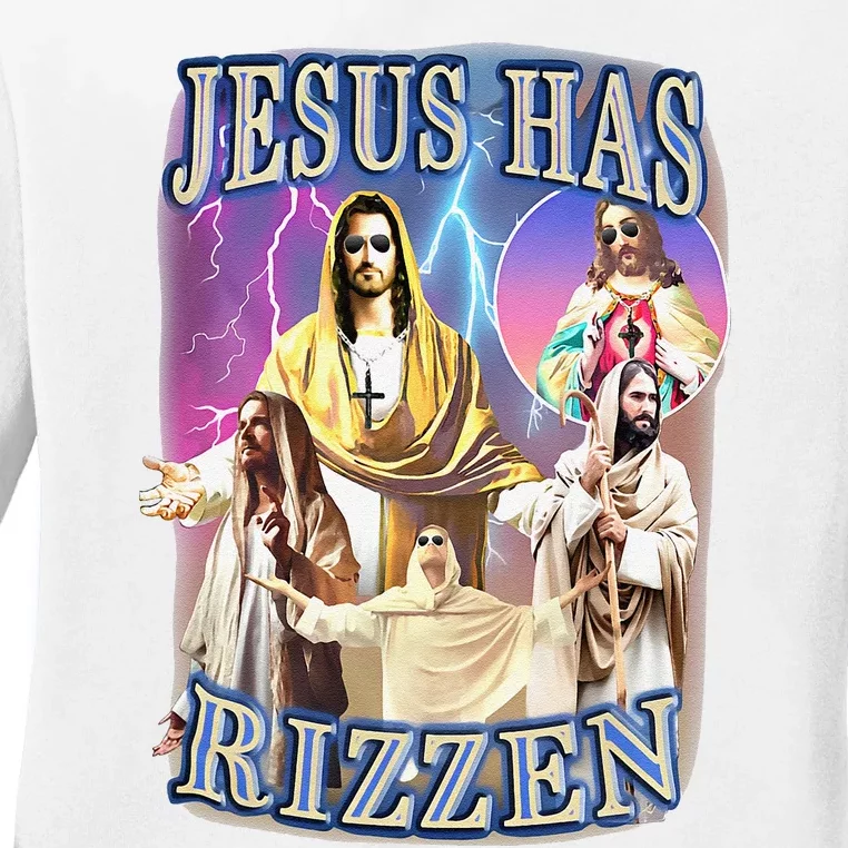 Funny Jesus Has Rizzen Ladies Long Sleeve Shirt