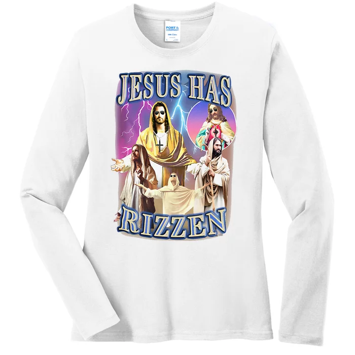 Funny Jesus Has Rizzen Ladies Long Sleeve Shirt