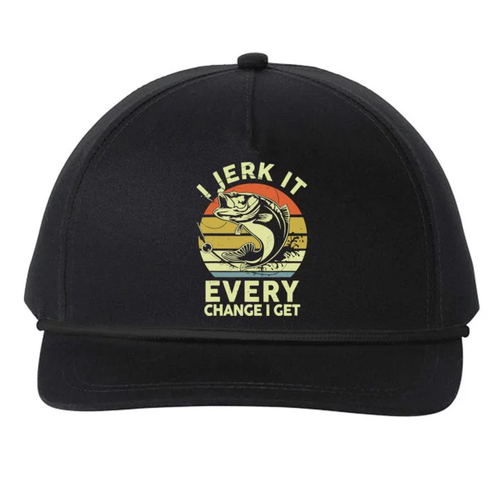 Fishingshirt Jerk It Every Chance I Get Bass Fish Funny Dad Snapback Five-Panel Rope Hat